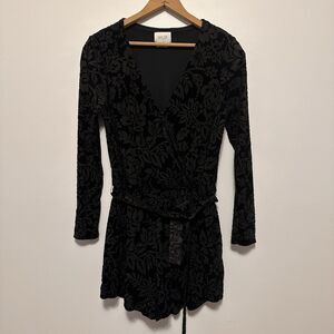 Anthropologie SAYLOR Black Velvet Floral Burnout Romper Party Sz S Whimsigoth